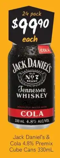 Cellarbrations Jack Daniel's & Cola 4.8% Premix Cube Cans offer