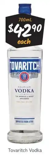 Cellarbrations Tovaritch Vodka offer