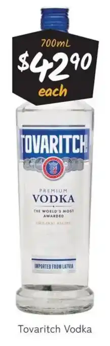 Cellarbrations Tovaritch Vodka offer