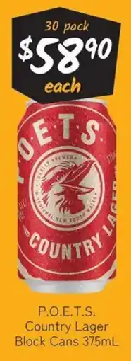 Cellarbrations P.O.E.T.S. Country Lager Block Cans offer