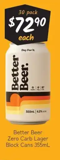 Cellarbrations Better Beer Zero Carb Lager Block Cans offer