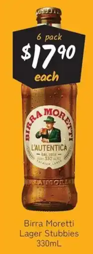 Cellarbrations Birra Moretti Lager Stubbies offer