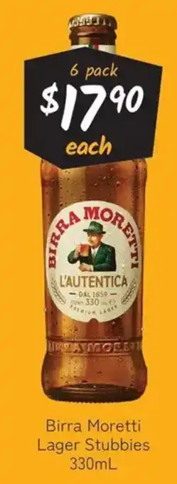 Cellarbrations Birra Moretti Lager Stubbies offer