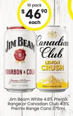 The Bottle O Jim Beam White 4.8% Premix Range or Canadian Club 4.8% Premix Range Cans offer