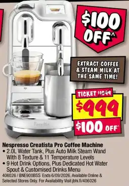 JB Hi-Fi Nespresso Creatista Pro Coffee Machine offer