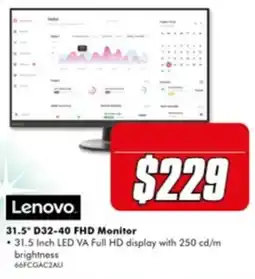 The Good Guys Lenovo 31.5" D32-40 FHD Monitor offer