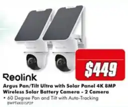 The Good Guys Reolink Argus Pan/Tilt Ultra with Solar Panel 4K 8MP Wireless Solar Battery Camera - 2 Camera offer