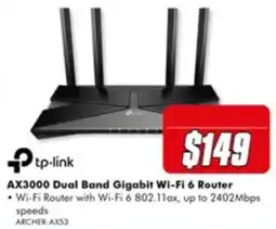 The Good Guys tp-link AX3000 Dual Band Gigabit Wi-Fi 6 Router offer