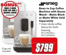 The Good Guys Smeg Bean to Cup Coffee Machine with Steam Wand offer