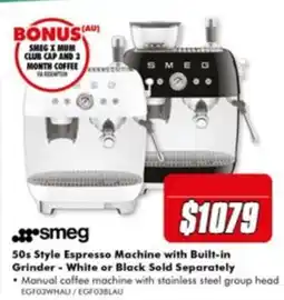 The Good Guys Smeg 50s Style Espresso Machine with Built-in Grinder offer