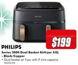 The Good Guys Philips Series 3000 Dual Basket Airfryer XXL - Black/Copper offer