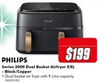 The Good Guys Philips Series 3000 Dual Basket Airfryer XXL - Black/Copper offer