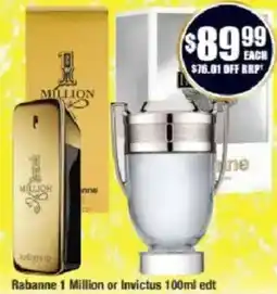 Chemist Warehouse Rabanne 1 Million or Invictus 100ml edt offer
