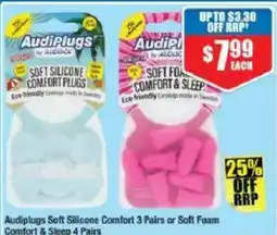 Chemist Warehouse Audiplugs Soft Silicone Comfort 3 Pairs or Soft Foam Comfort & Sleep 4 Pairs offer