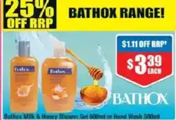 Chemist Warehouse Bathox Milk & Honey Shower Gel or Hand Wash offer