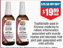Chemist Warehouse Zen Joint & Muscle Pain Relief Herbal Liniment offer