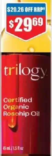 Chemist Warehouse trilogy Certified Organic Rosehip Oil offer