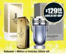 Chemist Warehouse Rabanne 1 Million or Invictus 200ml edt offer