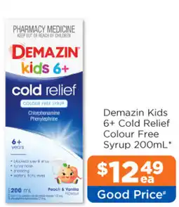 Good Price Pharmacy Demazin Kids 6+ Cold Relief Colour Free Syrup offer