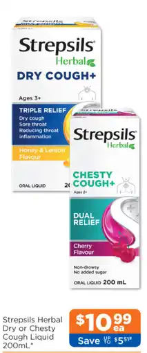 Good Price Pharmacy Strepsils Herbal Dry or Chesty Cough Liquid offer