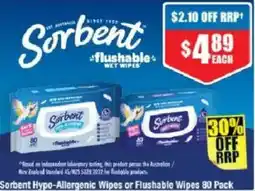 Chemist Warehouse Sorbent Flushable Wet Wipes offer