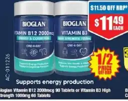 Chemist Warehouse Bioglan Vitamin B12 2000mcg or Vitamin B3 High Strength 1000mg offer