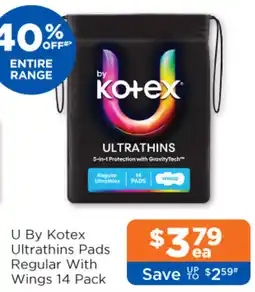 Good Price Pharmacy U By Kotex Ultrathins Pads Regular With Wings offer