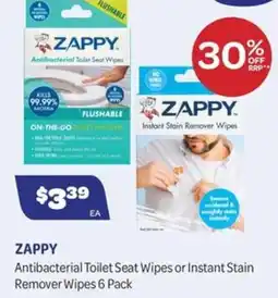 Health Save Zappy Antibacterial Toilet Seat Wipes or Instant Stain Remover Wipes offer