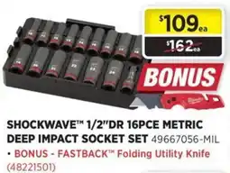 Gasweld Tool Centre Shockwave 1/2"DR 16PCE Metric Deep Impact Socket Set offer