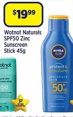 Star Discount Chemist Wotnot Naturals SPF50 Zinc Sunscreen Stick offer