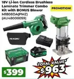 Sydney Tools HiKOKI 18V Li-ion Cordless Brushless Laminate Trimmer Combo Kit with BONUS Blower offer