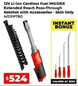Sydney Tools 12V Li-ion Cordless Fuel INSIDER Extended Reach Pass-Through Ratchet with Accessories - Skin Only offer