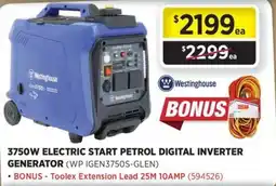 Gasweld Tool Centre Westinghouse 3750W Electric Start Petrol Digital Inverter Generator offer