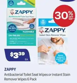 Health Save Zappy Antibacterial Toilet Seat Wipes or Instant Stain Remover Wipes offer