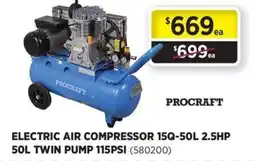 Gasweld Tool Centre Procraft electric air compressor 15q-50l 2.5hp 50l twin pump 115psi offer