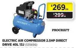 Gasweld Tool Centre Procraft electric air compressor 2.5hp direct drive 40l 13j offer