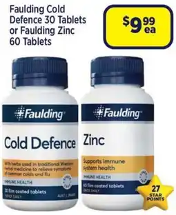 Star Discount Chemist Faulding Cold Defence 30 Tablets or Faulding Zinc 60 Tablets offer