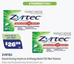 Health Save Zyrtec Rapid Acting Hayfever & Allergy Relief 30 Mini Tablets offer