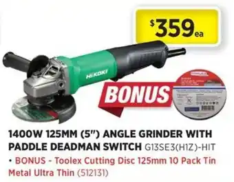 Hikoki 1400W 125MM (5") Angle Grinder with Paddle Deadman Switch