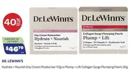 Health Save Dr. LeWinn's Hydrate + Nourish Day Cream Moisturiser or Plump + Lift Collagen Surge Plumping Pearls offer