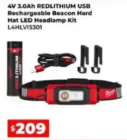 Sydney Tools Milwaukee 4V 3.0Ah REDLITHIUM USB Rechargeable Beacon Hard Hat LED Headlamp Kit offer