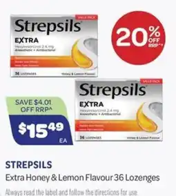 Health Save Strepsils Extra Honey & Lemon Flavour 36 Lozenges offer