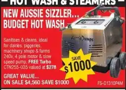 Aussie Pumps Hot Wash & Steamers New Aussie Sizzler Budget Hot Wash offer