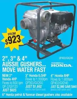 Aussie Pumps Aussie Gushers Honda offer