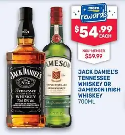 Bottlemart Jack Daniel's Tennessee Whiskey or Jameson Irish Whiskey offer