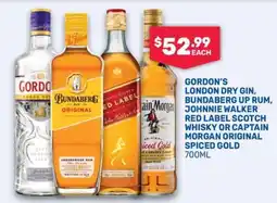 Bottlemart Gordon's London Dry Gin, Bundaberg Up Rum, Johnnie Walker Red Label Scotch Whisky or Captain Morgan offer
