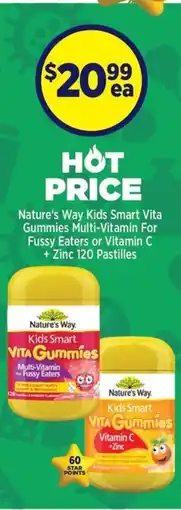 Star Discount Chemist Nature's Way Kids Smart Vita Gummies Multi-Vitamin For Fussy Eaters or Vitamin C + Zinc offer