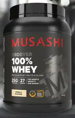 Amcal Pharmacies Musashi 100% Whey Vanilla Flavour offer