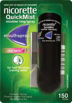 Amcal Pharmacies Nicorette QuickMist Mouthspray Cool Berry 150 Sprays offer