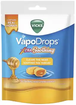 Discount Drug Stores NEW Vicks VapoDrops Xtra Soothing Honey Centre Lozenges 16 Lozenges offer